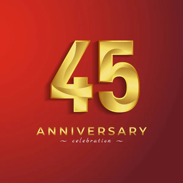 赤い背景に隔離されたお祝いイベント 結婚式 グリーティングカード 招待カードのための黄金の光沢のある色を持つ45周年記念式典 — ストックベクタ
