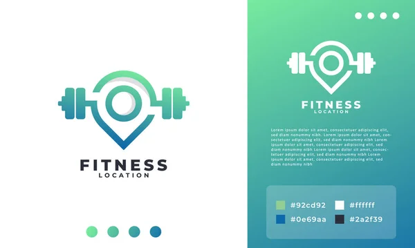 Barbell Pin Locatie Logo Combinatie Point Fitness Gym Logo Design — Stockvector