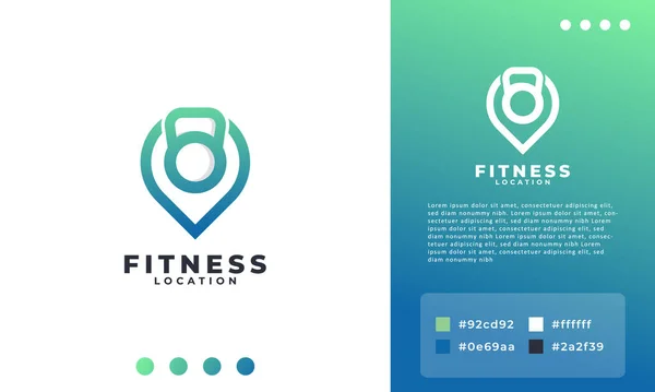 Langhantel Und Pin Location Logo Kombination Punkt Fitness Gym Logo — Stockvektor