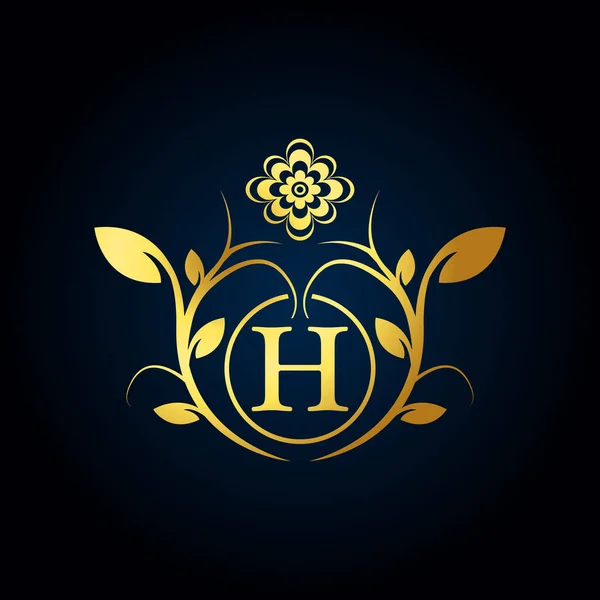 Elegant Luxury Logo Golden Floral Alphabet Logo Flowers Leaves Perfect — Vector de stock