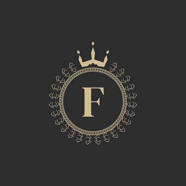 首字母F带皇冠和劳蕾尔花环的皇家纹章 简单的经典标志 轮组成 图形风格 标志设计矢量图解的艺术元素 — 图库矢量图片