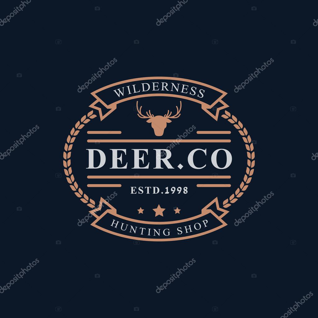 Vintage Retro Badge for Deer Reindeer Antler Hunting Logo Emblem Design Symbol