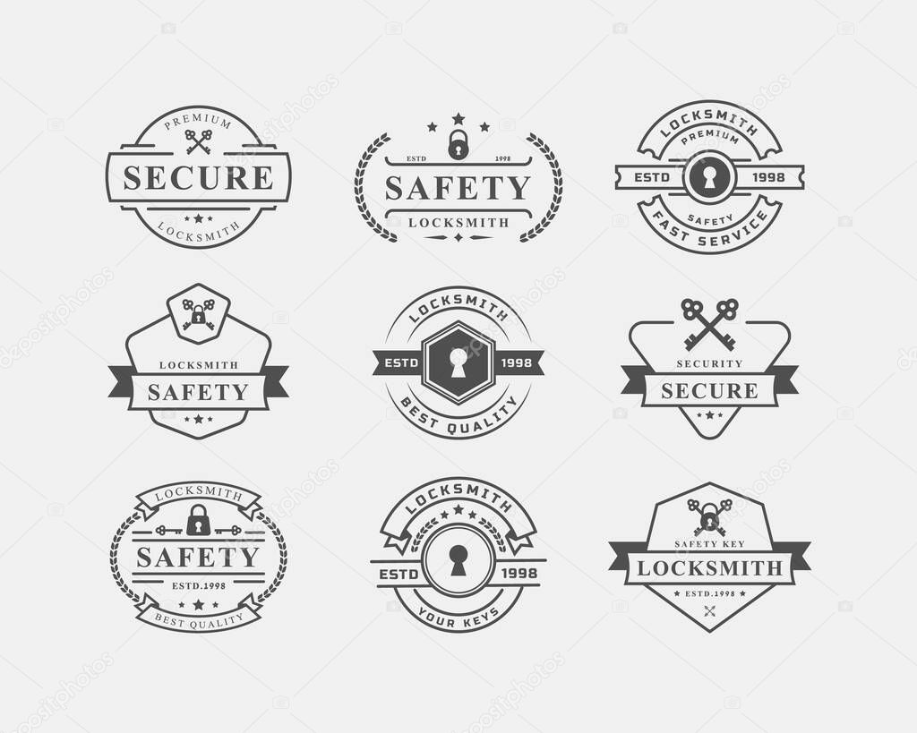 Set of Vintage Retro Badge Locksmith Labels Design Element for Safety security Logo Inspiration