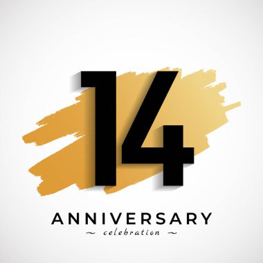 Altın Fırça Sembolü ile 14. Yıldönümü Kutlaması. Mutlu Yıldönümleri Beyaz Arkaplanda Ayrı Geçirilen Olayı Kutluyor