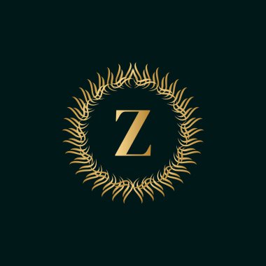 Z Harfi Dokuma Çemberi Monogram Zarif Şablonu. Luxury Crest, Royalty, Business Card, Butik, Hotel, Heraldic için Basit Logo Tasarımı. Kaligrafik Vintage Sınırı. Vektör İllüstrasyonu
