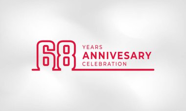 68 Yıl Yıldönümü Kutlaması Logotype 'un Kırmızı Renk Özeti Kutlama Etkinliği, Düğün, Kutlama Kartı ve Davetiyesi Beyaz Doku Arkaplanında İzole Edildi