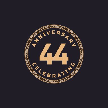 Klasik Retro 44 Yıldönümü Kutlaması Çember Sınır Düzeni Amblemi ile. Mutlu Yıldönümleri Kara Arkaplanda Kutlanan Olayları Kutluyor