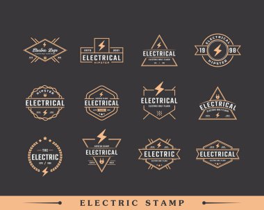Elektro Bolt Flash Flash Storm Logo Tasarımı için Hippi Vintage Rustik Etiket Rozeti