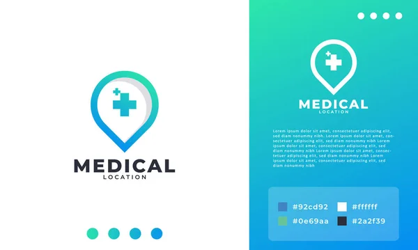 Localização Médica Logo Design Vector Icon Com Pin Map Logo — Vetor de Stock