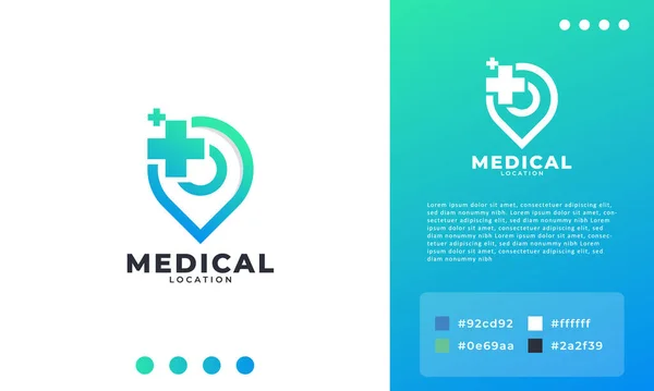 Medische Locatie Logo Design Vector Pictogram Met Pin Map Logo — Stockvector
