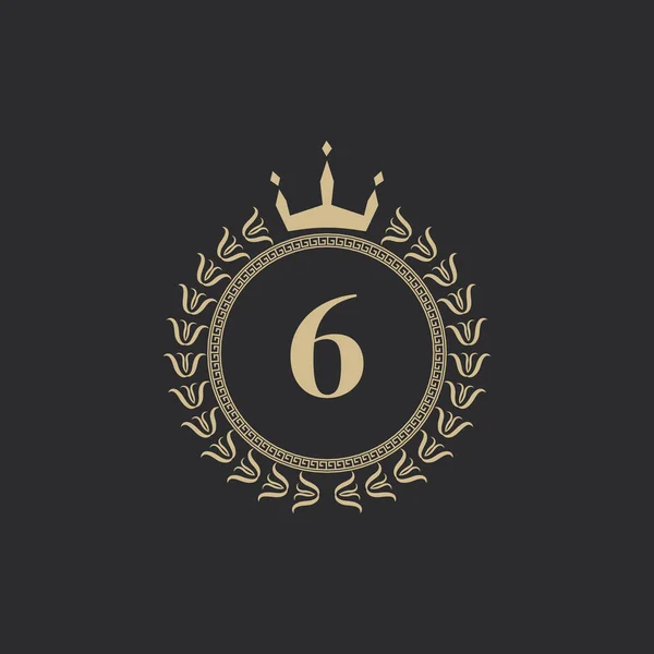Nummer Wappenrahmen Mit Krone Und Lorbeerkranz Einfach Klassisches Emblem Runde — Stockvektor