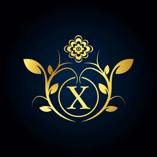 Logotipo Luxo Elegante Logotipo Alfabeto Floral Dourado Com Folhas Flores —  Vetores de Stock