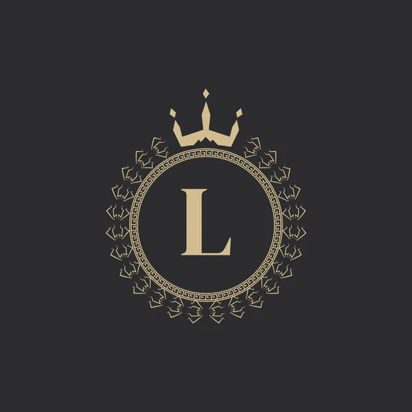 Αρχικό Γράμμα Heraldic Royal Frame Στέμμα Και Στεφάνι Laurel Απλό — Διανυσματικό Αρχείο