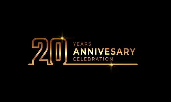 为庆祝活动 贺卡和在黑暗背景下孤立的邀请函制作的带有金黄色字体号码的20周年庆祝标志 — 图库矢量图片