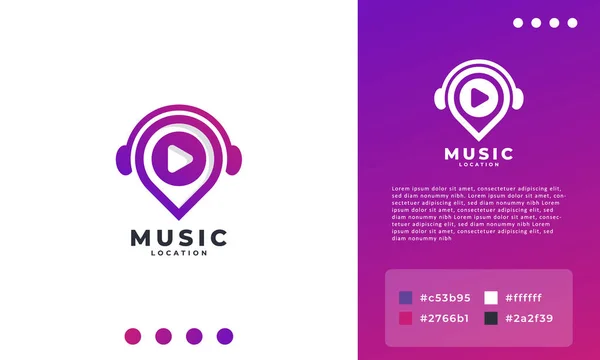 Vídeo Play Music Spot Logo Pin Podcast Ícone Logo Design — Vetor de Stock