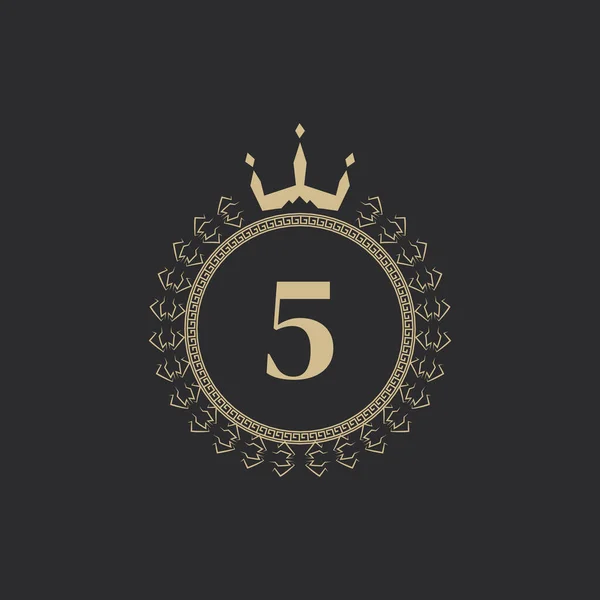 Číslo Heraldický Královský Rám Crown Laurel Wreath Jednoduchý Klasický Znak — Stockový vektor