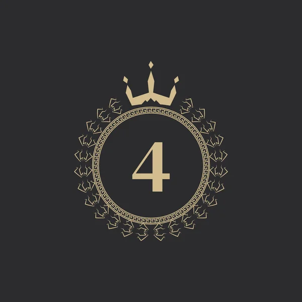 4番王冠とローレル ワースと紋章のロイヤルフレーム シンプルなクラシックエンブレム ラウンド コンポジション グラフィックスタイル ロゴデザインベクターイラストアート要素 — ストックベクタ