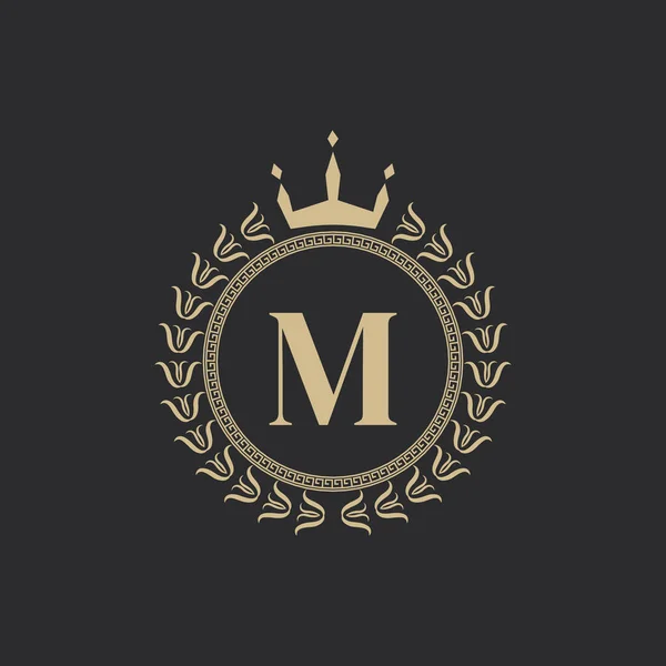 Crown Laurel Çelenkli Harfli Heraldik Kraliyet Çerçevesi Basit Klasik Amblem — Stok Vektör