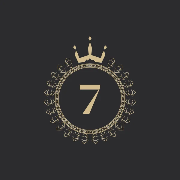 Nummer Wappenrahmen Mit Krone Und Lorbeerkranz Einfach Klassisches Emblem Runde — Stockvektor