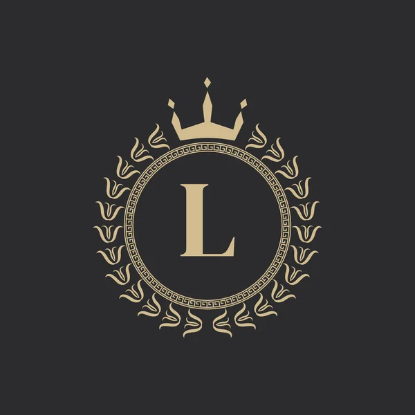 Αρχικό Γράμμα Heraldic Royal Frame Στέμμα Και Στεφάνι Laurel Απλό — Διανυσματικό Αρχείο