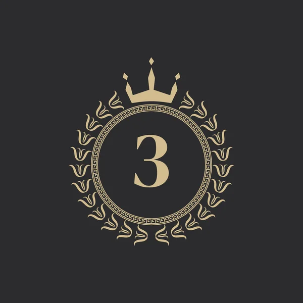 第3位王冠とローレル リースとの紋章のロイヤルフレーム シンプルなクラシックエンブレム ラウンド コンポジション グラフィックスタイル ロゴデザインベクターイラストアート要素 — ストックベクタ