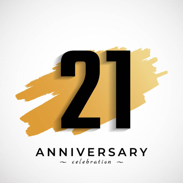 21 Year Anniversary Celebration with Gold Brush Symbol. Happy Anniversary Greeting Celebrates Event Isolated on White Background