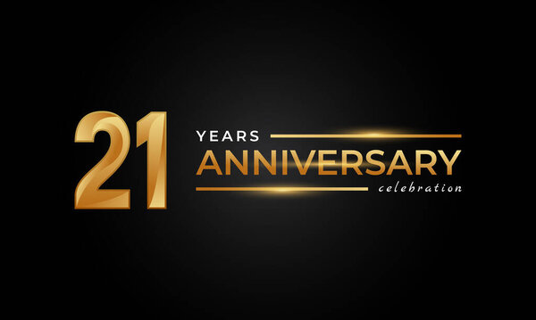 21 Year Anniversary Celebration with Shiny Golden and Silver Color for Celebration Event, Wedding, Greeting card, and Invitation Isolated on Black Background