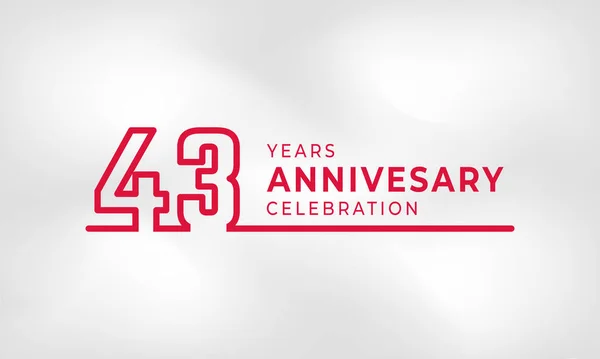 43周年記念リンクされたロゴタイプ概要ホワイトテクスチャの背景に隔離されたお祝いイベント 結婚式 グリーティングカード 招待状のための赤い色 — ストックベクタ