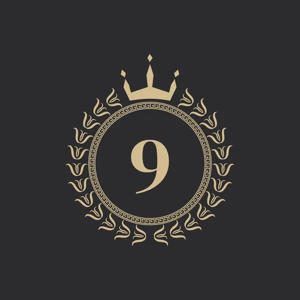 Número Marco Real Heráldico Con Corona Corona Laurel Emblema Clásico — Archivo Imágenes Vectoriales