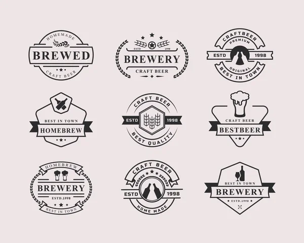 Set Vintage Retro Badge Craft Beer Brewery Labels Design Logo — Stock Vector