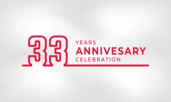 33周年記念リンクされたロゴタイプ概要ホワイトテクスチャの背景に隔離されたお祝いイベント 結婚式 グリーティングカード 招待状の赤い色 — ストックベクタ