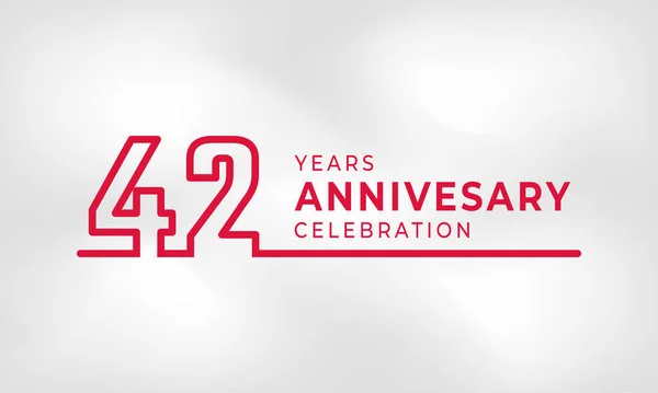 42周年記念リンクされたロゴタイプ概要ホワイトテクスチャの背景に隔離されたお祝いイベント 結婚式 グリーティングカード 招待状のための赤い色 — ストックベクタ