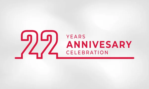22周年記念リンクされたロゴタイプ概要ホワイトテクスチャの背景に隔離されたお祝いイベント 結婚式 グリーティングカード 招待状の赤い色 — ストックベクタ