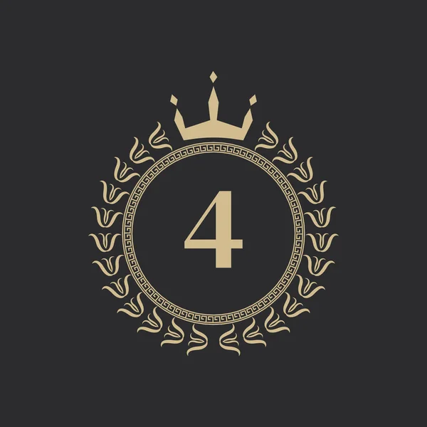 4番王冠とローレル ワースと紋章のロイヤルフレーム シンプルなクラシックエンブレム ラウンド コンポジション グラフィックスタイル ロゴデザインベクターイラストアート要素 — ストックベクタ