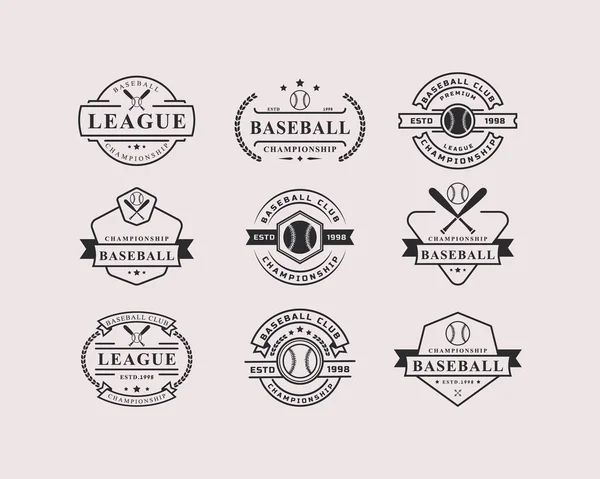 ヴィンテージレトロバッジのセット野球ロゴエンブレムとデザイン要素 — ストックベクタ