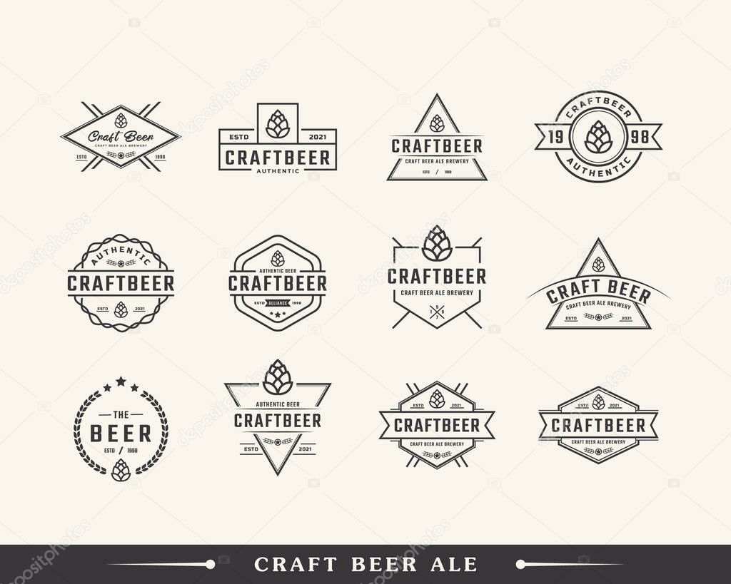Set of Classic Vintage Retro Label Badge for Hops Craft Beer Ale Brewery Logo Design Inspiration