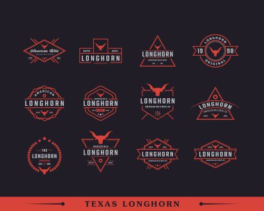 Texas Longhorn Western Bull Head 'un Klasik Klasik Retro Etiket Rozeti Kırsal Çiftlik Logosu Tasarımı