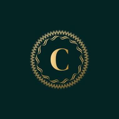 C Harfi Dokuma Çemberi Monogram Zarif Şablonu. Luxury Crest, Royalty, Business Card, Butik, Hotel, Heraldic için Basit Logo Tasarımı. Kaligrafik Vintage Sınırı. Vektör İllüstrasyonu