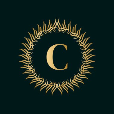 C Harfi Dokuma Çemberi Monogram Zarif Şablonu. Luxury Crest, Royalty, Business Card, Butik, Hotel, Heraldic için Basit Logo Tasarımı. Kaligrafik Vintage Sınırı. Vektör İllüstrasyonu
