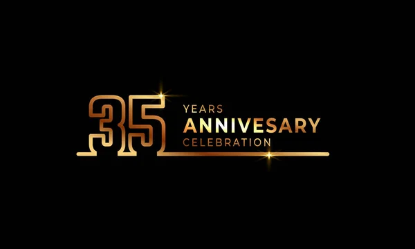 35周年庆典标志 带有金色字体编号 由一行连接而成 用于庆祝活动 贺卡和黑暗背景下的邀请函 — 图库矢量图片