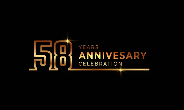 58周年庆典标志 带有金色字体编号 由一条连接线组成 用于庆祝活动 贺卡和黑暗背景下的邀请函 — 图库矢量图片