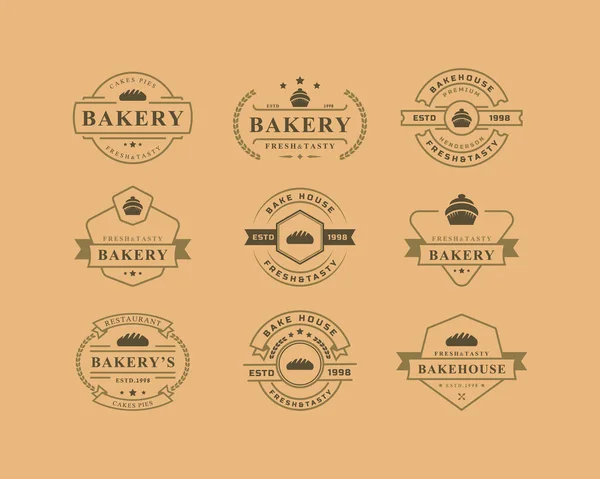 Набор Винтажных Ретро Значков Логотипов Пекарен Good Bakehouse Cafe Typography — стоковый вектор