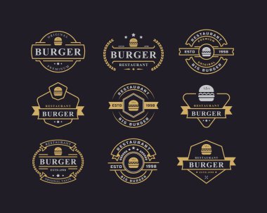 Fast Food Logo Tasarımı İlham Verici için Vintage Retro Rozet Et Burger