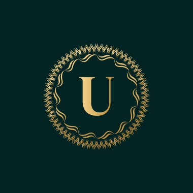 Amblem Harfi U Dokuma Çemberi Monogram Zarif Şablonu. Luxury Crest, Royalty, Business Card, Butik, Hotel, Heraldic için Basit Logo Tasarımı. Kaligrafik Vintage Sınırı. Vektör İllüstrasyonu