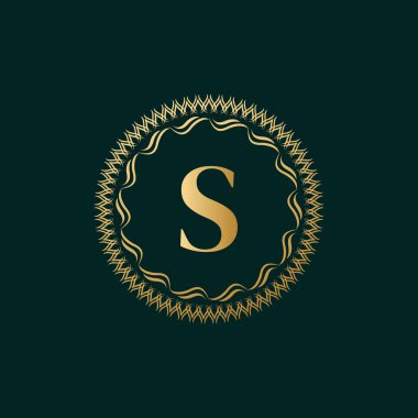 S harfi dokuma dairesi monogram zariflik şablonu. Luxury Crest, Royalty, Business Card, Butik, Hotel, Heraldic için Basit Logo Tasarımı. Kaligrafik Vintage Sınırı. Vektör İllüstrasyonu