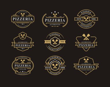 Spatula Pizza Logosu Sembol Tasarımı için Vintage Retro Rozet