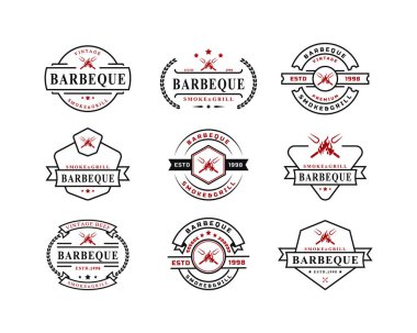 Çapraz Çatal ve Ateş Logosu Amblemi Tasarımı Sembollü Eski Izgara Barbekü Barbeküsü