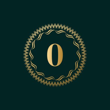 Amblem No: 0 Dokuma Çemberi Monogram Zarif Şablonu. Luxury Crest, Royalty, Business Card, Butik, Hotel, Heraldic için Basit Logo Tasarımı. Kaligrafik Vintage Sınırı. Vektör İllüstrasyonu