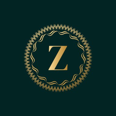 Z Harfi Dokuma Çemberi Monogram Zarif Şablonu. Luxury Crest, Royalty, Business Card, Butik, Hotel, Heraldic için Basit Logo Tasarımı. Kaligrafik Vintage Sınırı. Vektör İllüstrasyonu