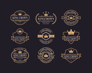 Lüks Altın Kral Taç Kraliyet Logosu Element Şablonu için Vintage Retro Rozet